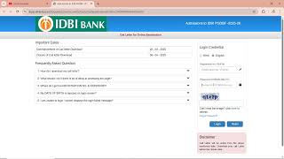 IDBI JAM PGDBF 2025-26 Admit Card