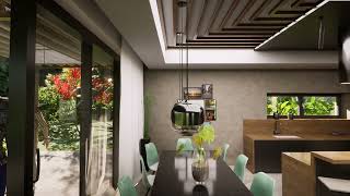 Modern kitchen with dining area.