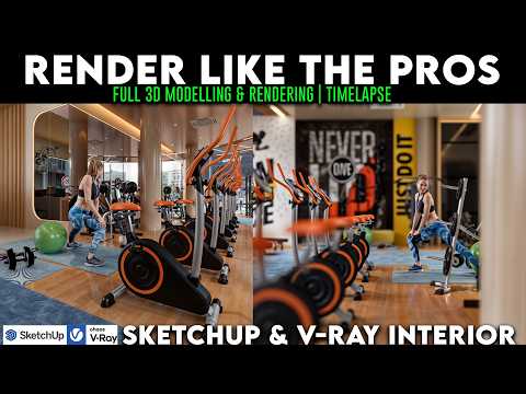 Modern Gym  Interior MODELING, TEXTURE, RENDERING | SketchUp & V-Ray Timelapse