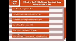 VIDEO#19 WEBDRIVER FileUpload Download Using Chrome Firefox RobotClass AUtoItInstallation MAY4 2021