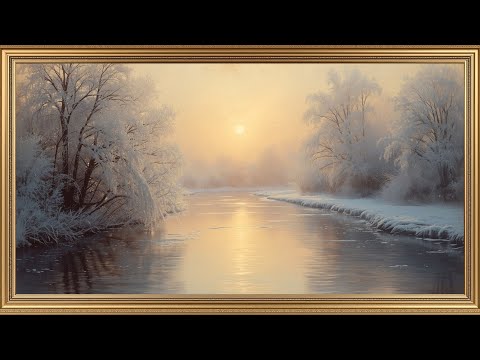 Winter Sunrise River – 4K Frame TV Art | Calm Snowy Landscape Painting for Home Ambience