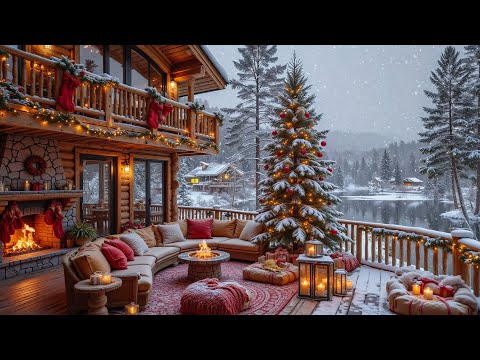 Cozy Winter Porch Ambience ❄️ Smooth Piano Jazz with Crackling Fireplace Sounds & Snowfall Ambience