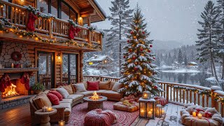 Cozy Winter Porch Ambience ❄️ Smooth Piano Jazz with Crackling Fireplace Sounds & Snowfall Ambience