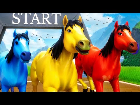Color Horses Fun Race in the Jungle - Who Will Win the Challenge?