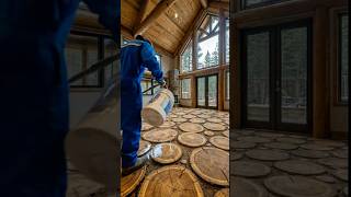 Creating an epoxy floor with wooden slabs #diytransformation #home