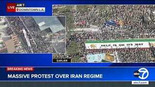 Crowd gathers for massive protest over Iran regime in downtown LA