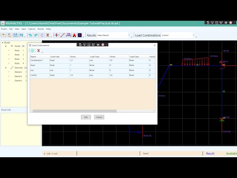 How to define load combinations in RKANALYSIS
