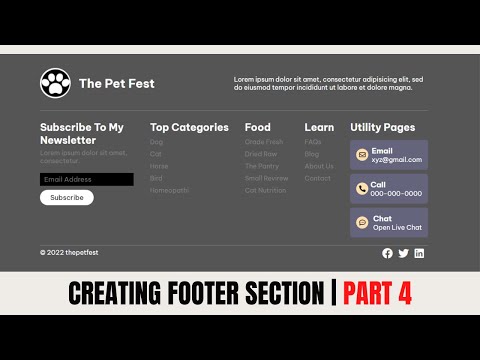 Full Landing Page Tutorial | Part 4 : Creating Footer Section | Pet Food Website