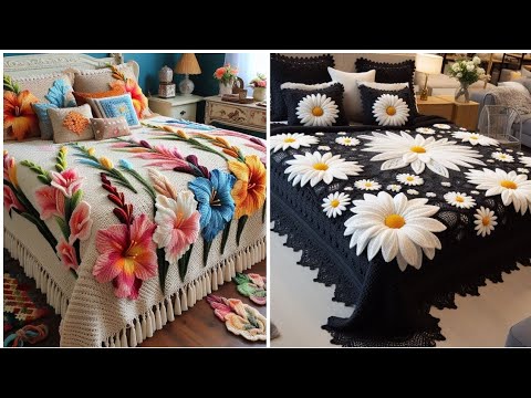 Crochet bedcover design ideas. Beautiful bedsheets model knitted with wool. #knitted #crochet