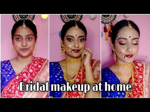 step by step bengali bridal makeup at home for Beginners | affordable products | The Beginner Girl