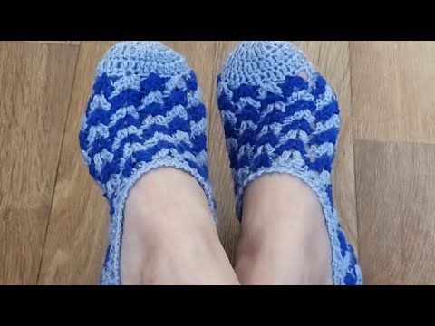 Домашние тапочки вязаные крючком