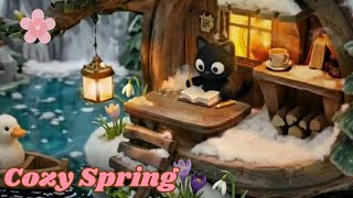 Early Spring Morning in a Cozy Treehouse 🌿 Light Rain & Warm Wooden Room