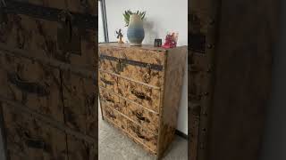 Retro Sideboard Details Impress! Vintage Wood Grain + Brass Hinges, Style & Texture In Place