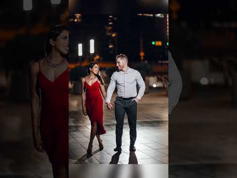 Engagement photography at night behind the scenes with final results and camera settings