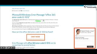 Microsoft/Windows Error Message “office 365 error code 0-1012, How to solve ?