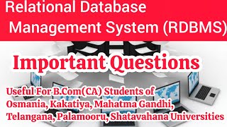 Relational Database Management System (RDBMS) Important questions II B.Com(C.A)