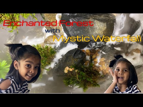 Aquarium with mystic waterfall and enchanted forest | Relaxing sound of enchanted waterfall