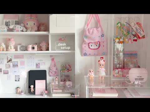 aesthetic desk makeover 🎧 ft. pinterest inspired, sanrio, sylvanian families, sonny angel