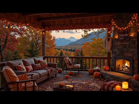 Tranquil Fall Jazz at Autumn Cozy Cabin🔥 Gentle Jazz & Fall Mountain Ambience for Work & Study