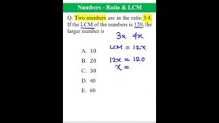 Numbers - Ratio & LCM #shorts #maths #numbers #ratio #lcm #mathpractice
