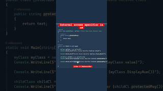 internal access specifier in c# | what are access specifiers | access specifier in c# | #csharp