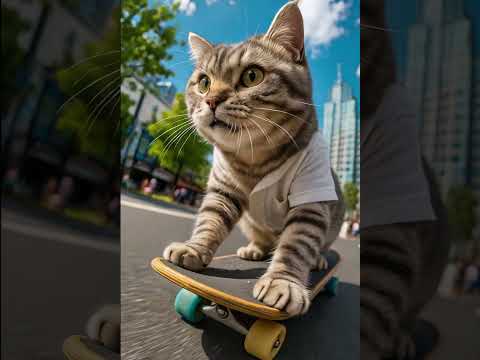 The Cat Goes Full Pro Mode on the Streets! 🛹😼💨 #catshorts #skateboarding