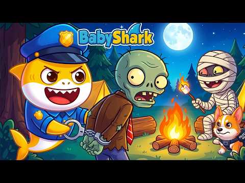 Baby Shark Police vs Monsters at the Campsite! | Monster Police Kids Song
