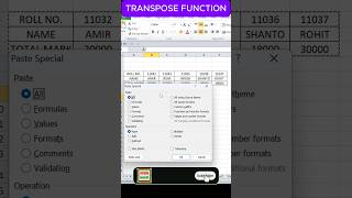 The excel transpose function | excel | #transpose #shorts #excel