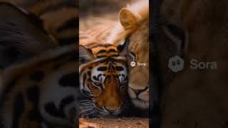 BFF Mode: Activated! 🦁🐯 An epic friendship between a lion and a tiger!