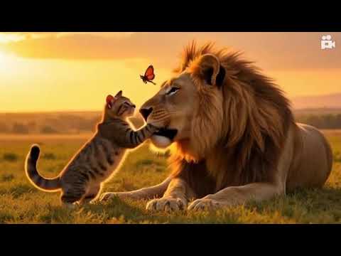 A lion and a cat was good friends #shorts #explore #aitechnology #cat #trending #techshorts #shorts