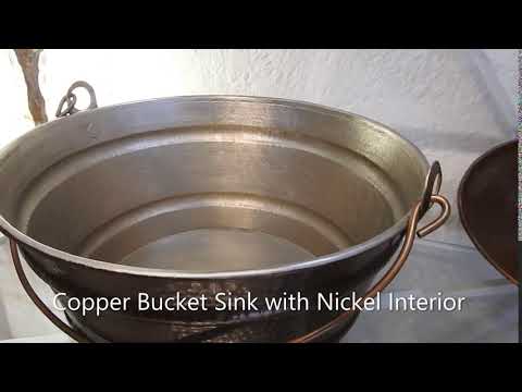 Copper bucket vessel sink nickel interior in San Miguel de Allende