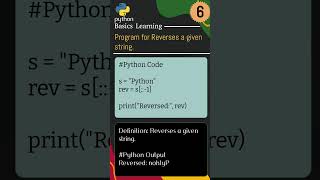 Ex. 6 Reversed String. #Python #PythonProgramming #LearnPython #PythonReels #PythonBasics