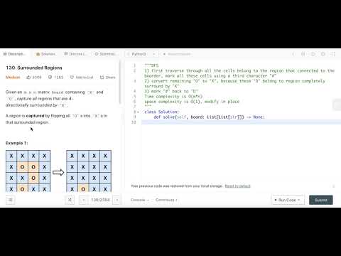 Surrounded Regions - Leetcode 130 - DFS - Python