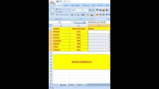 RANK formula in excel #excel #excel shortcuts #office #excel tricks #excel tips