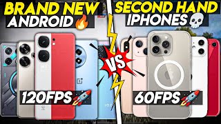NEW ANDROID VS SECOND HAND IPHONE GAMING COMPARISON🔥•120FPS VS 60FPS🚀•BGMI/PUBG TEST💀•iOS VS ANDROID