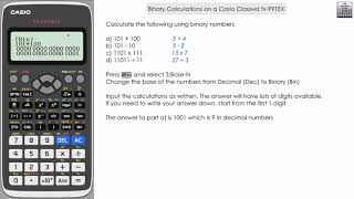 Binary Calculations on a Casio Classwiz fx-991EX Calculator