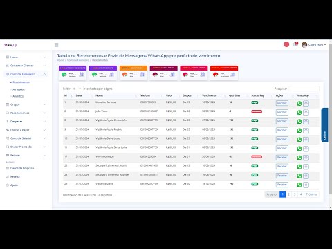Gerador de recibos de cobranças e envio de mensagens em massa para clientes com pagamentos atrasados