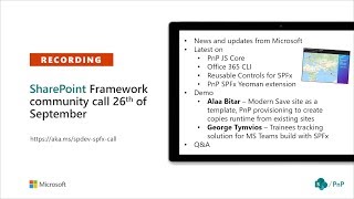 SharePoint PnP - SPFx and JavaScript community call - 26th of September 2019