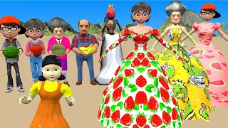 Scary Teacher 3D vs Squid Game Design Fruit Dress Nice Or Error 5 Times Challenge