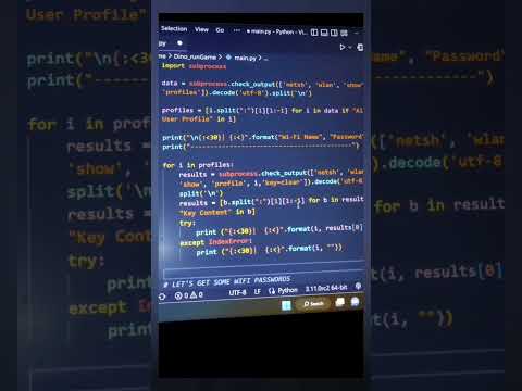 WIFI PASSWORD TRACKING USING PYTHON #python #pythonprogramming #pythondeveloper #wifi #coding #coder