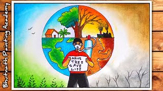 save tree save earth poster drawing|| World Environment Day painting with oil pastel color