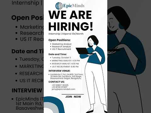 Internship opportunity in Bangalore | Mega internship drive | Epic minds | Bangalore jobs| Oct 3