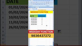 weekday function #shorts #excel  #weekday #weekdayfunction #excelfunction #exceltips #exceltricks
