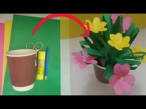 Diy paper flower vase with paper cup /  #paper /  Hoor art and craft