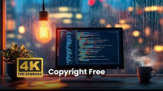 4K Coding Desk with Rainy Window View | Cozy Night City Live Wallpaper