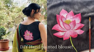 DIY Hand Painted Blouse | Easy Lotus Painting on Fabric | Fabric Painting for Beginners