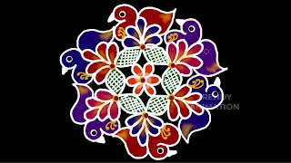 Awesome colorful birds rangoli|New year rangoli| sankranthi muggulu|Festival rangoli@trendyanimation