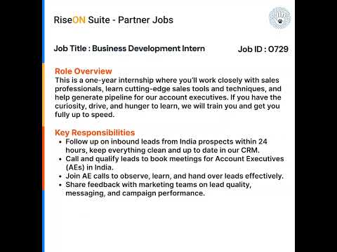 Business Development Intern | Partner Jobs | RiseON Suite
