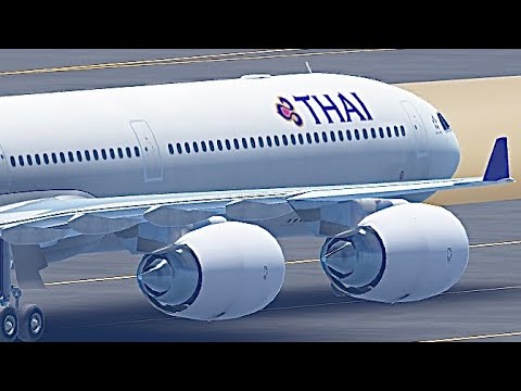 VTBS-Thai Airways A340-600 Landing at Bangkok Suvarnabhumi Int'l Airport.