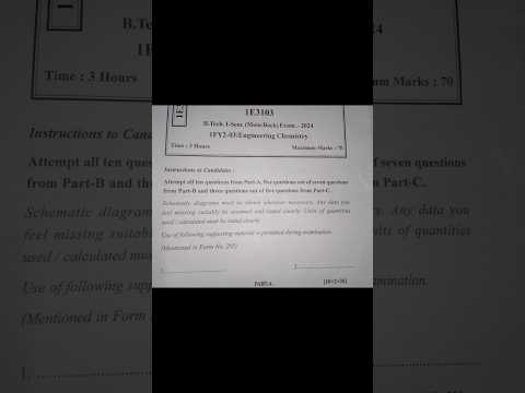Engineering Chemistry Paper. RTU main exam chemistry paper 2024. #rtuexam #chemistry #exampaper